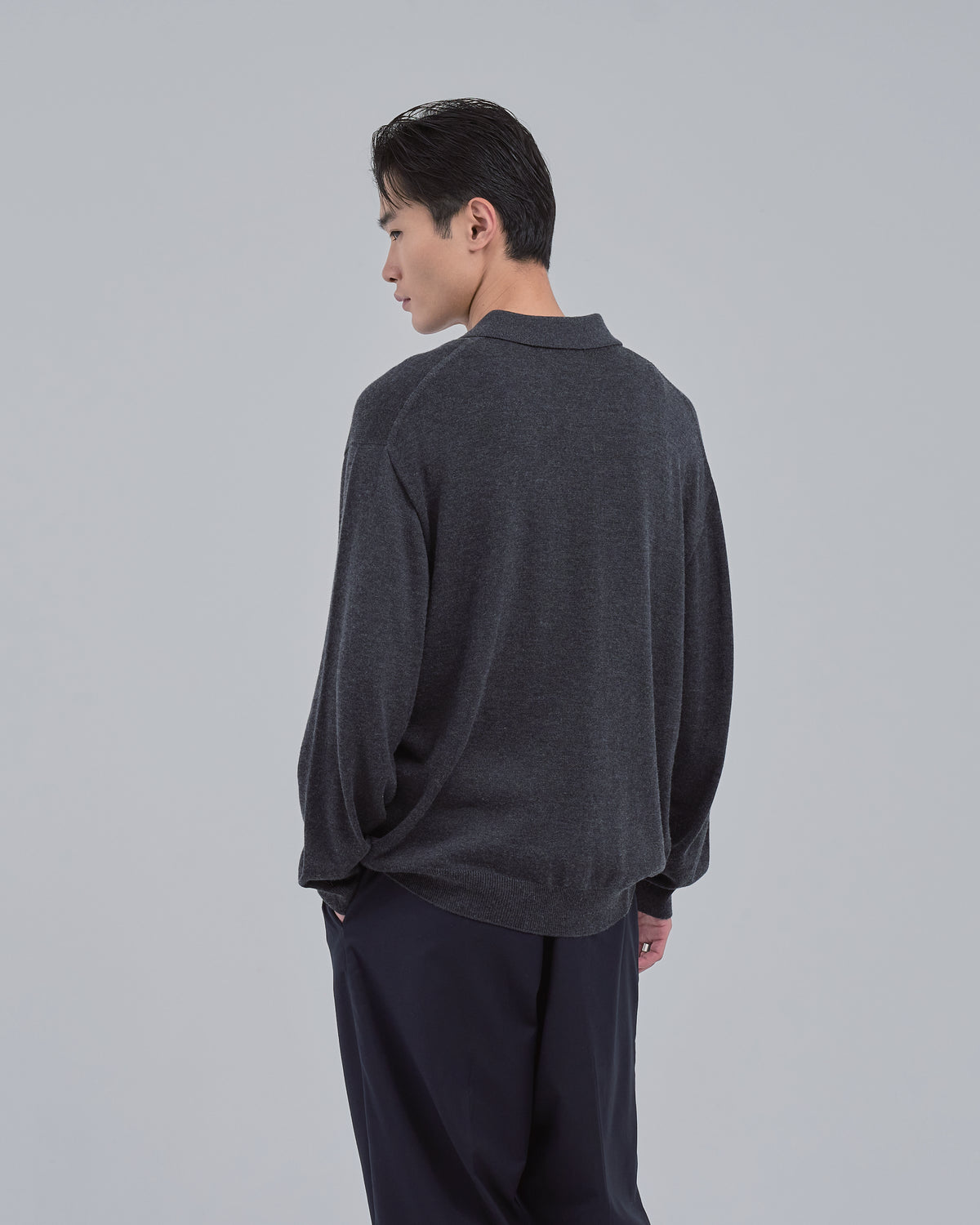 Wholegarment L/S Knit Polo -charcoal-(10)