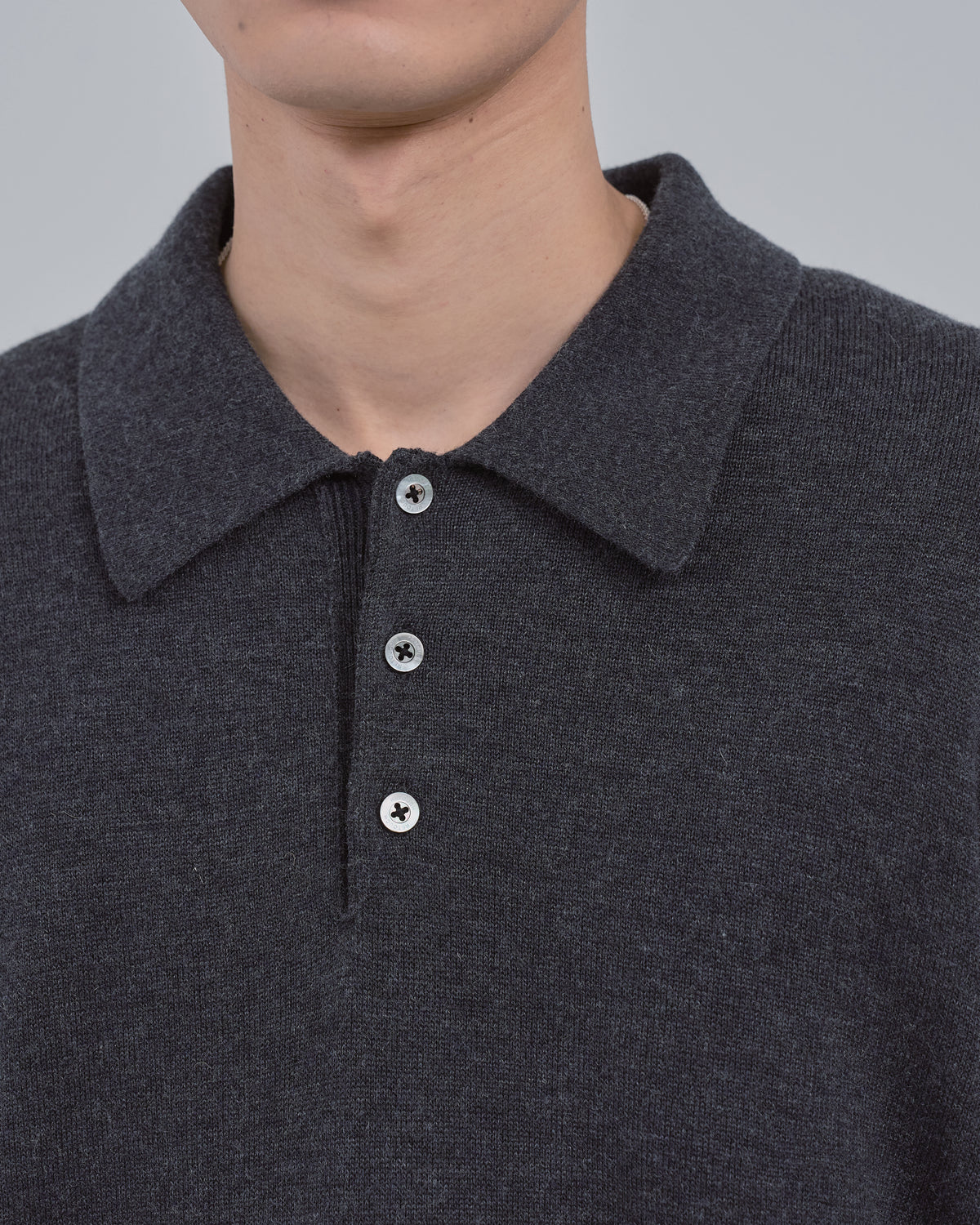 Wholegarment L/S Knit Polo -charcoal-(2)