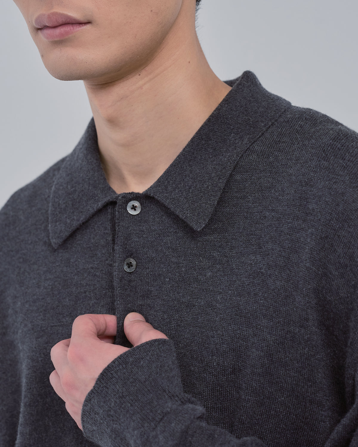 Wholegarment L/S Knit Polo -charcoal-(3)