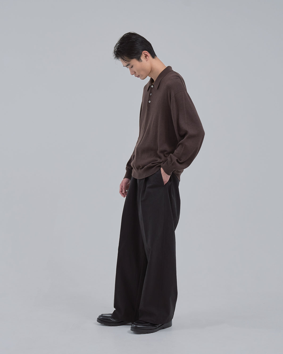 Wholegarment L/S Knit Polo -brown-