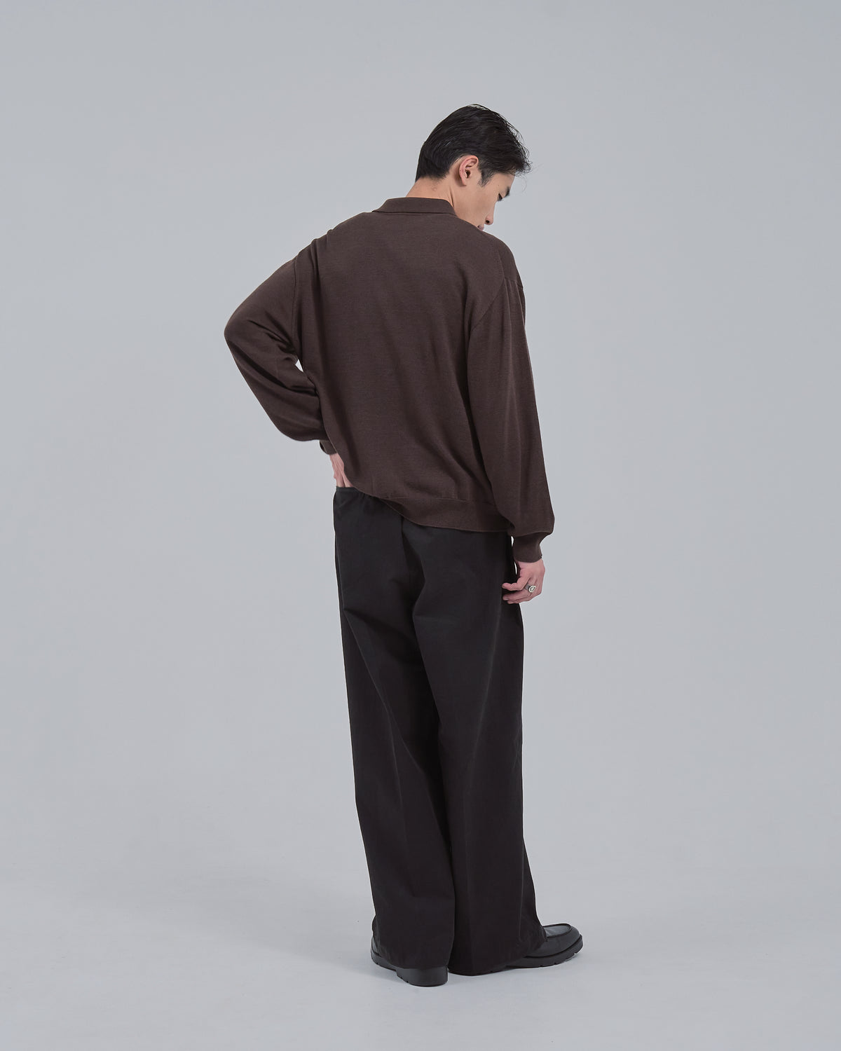 Wholegarment L/S Knit Polo -brown-