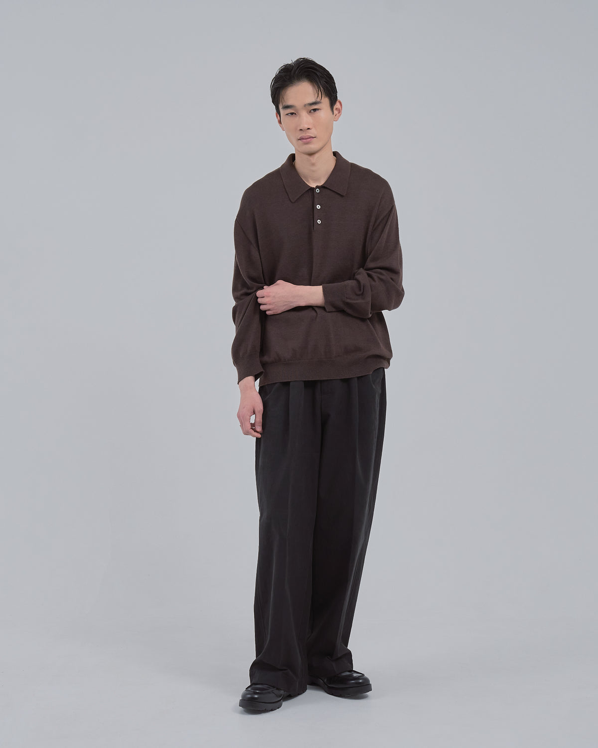 Wholegarment L/S Knit Polo -brown-