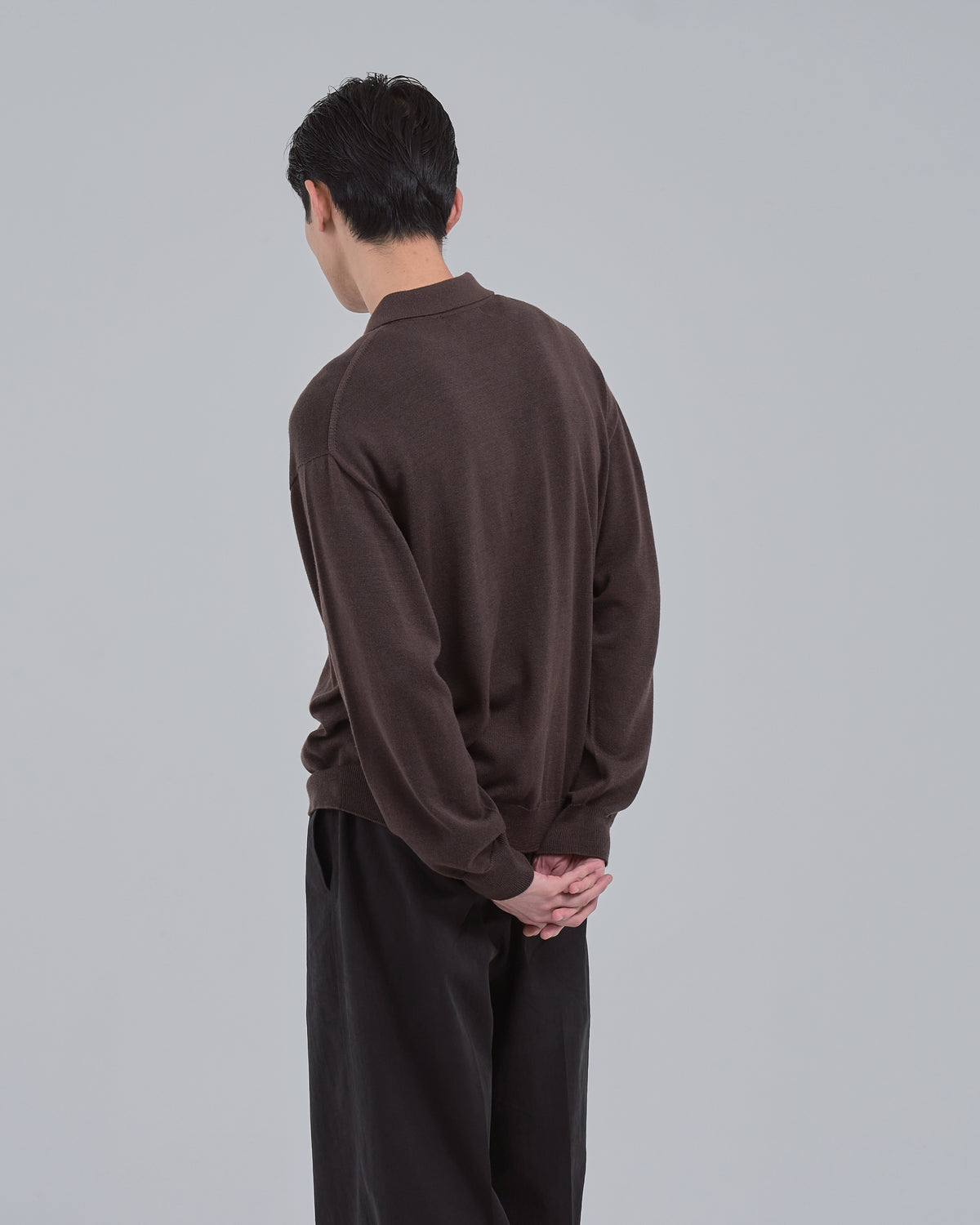 Wholegarment L/S Knit Polo -brown-