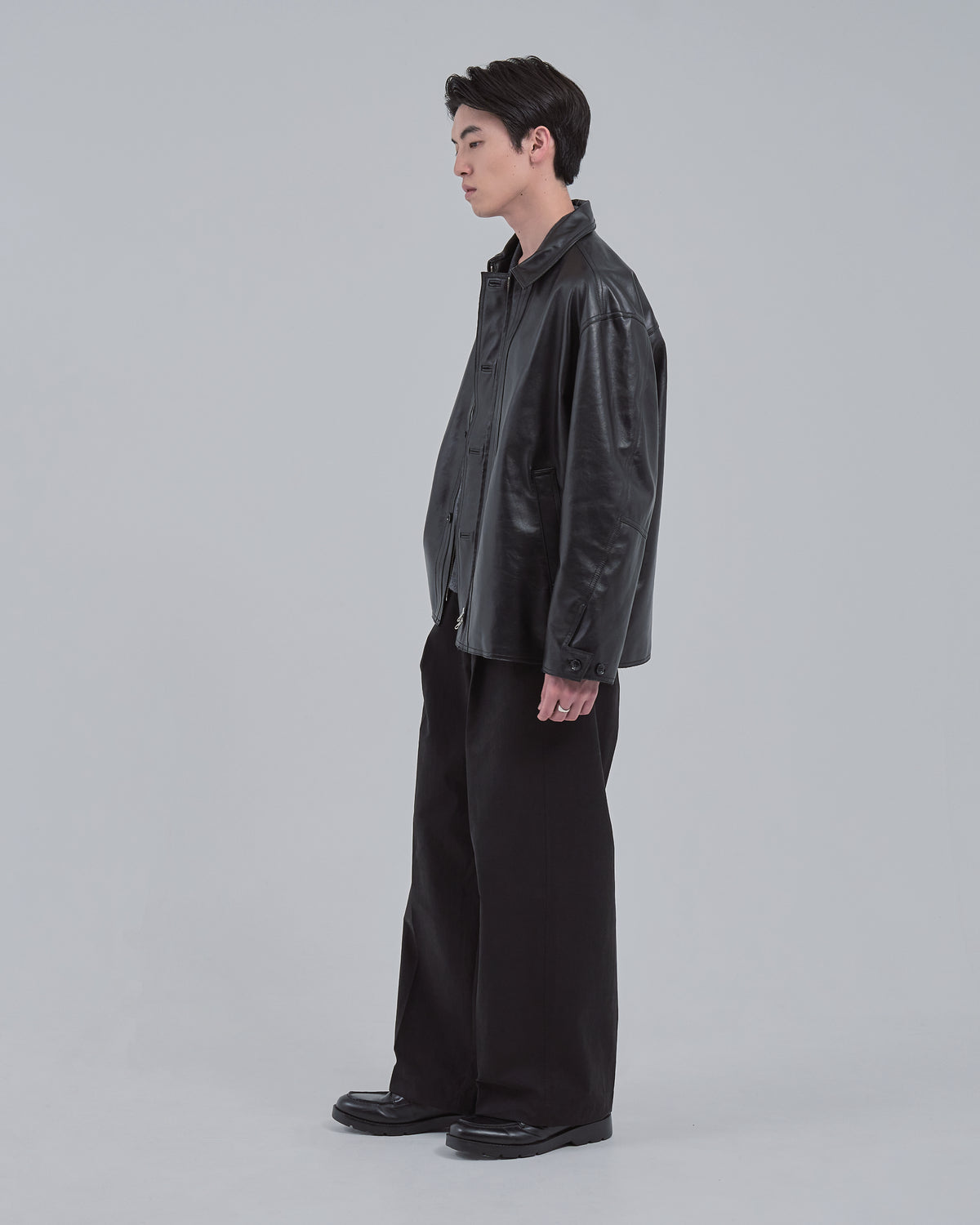 Double Breasted Sheep Leather Jacket -black-(20)