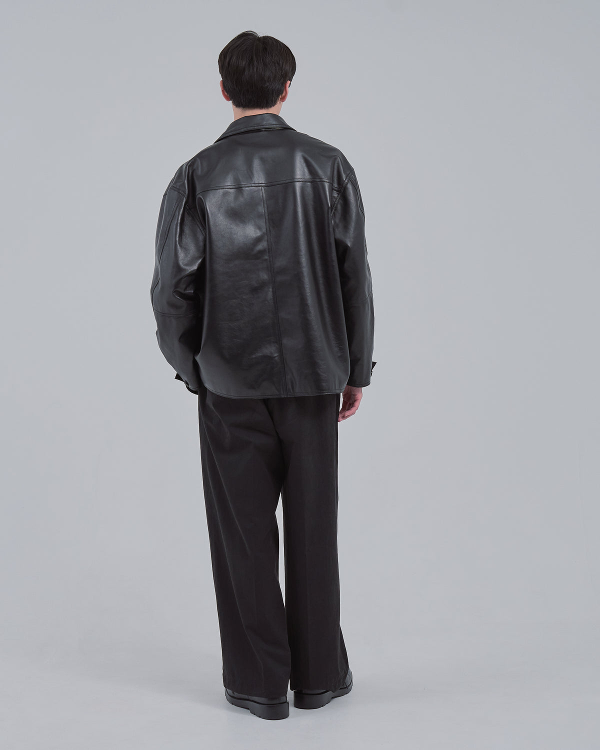 Double Breasted Sheep Leather Jacket -black-(21)