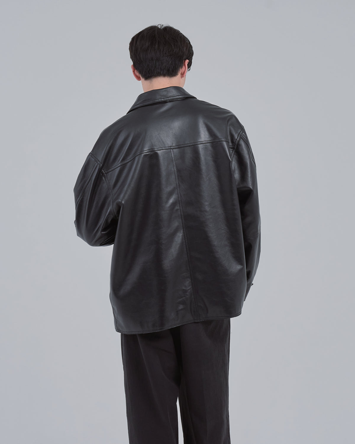 Double Breasted Sheep Leather Jacket -black-(14)
