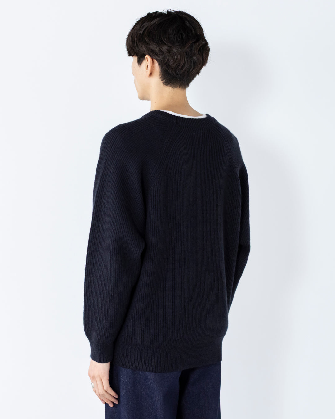 Wool Mixed Crewneck Knit -navy-