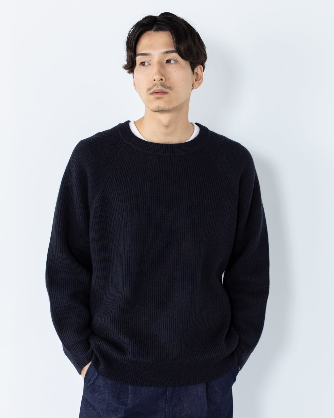 Wool Mixed Crewneck Knit -navy-