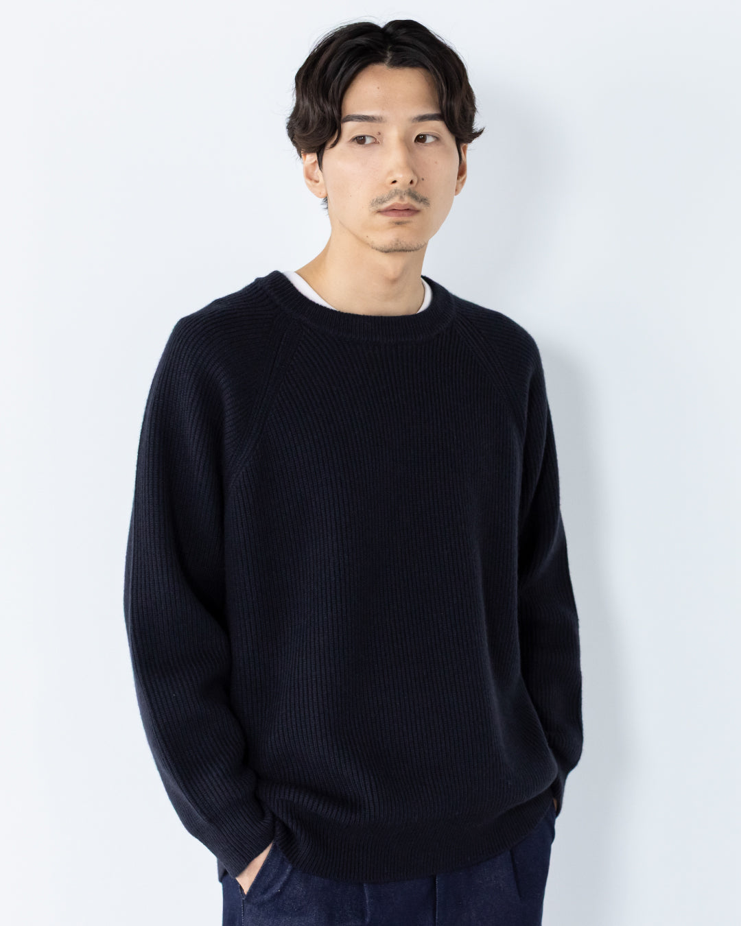Wool Mixed Crewneck Knit -navy-
