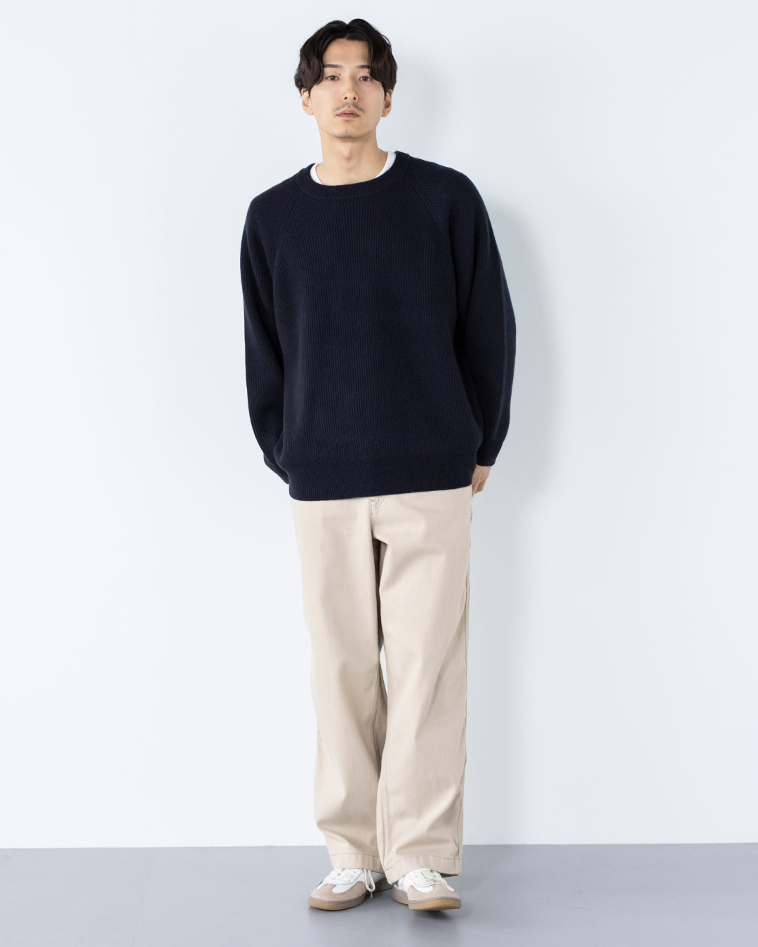 Wool Mixed Crewneck Knit -navy-