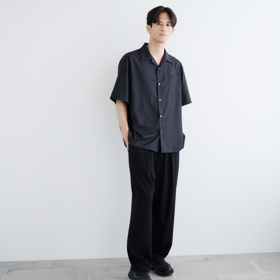 S/S Open Collar Shirt -dark gray-
