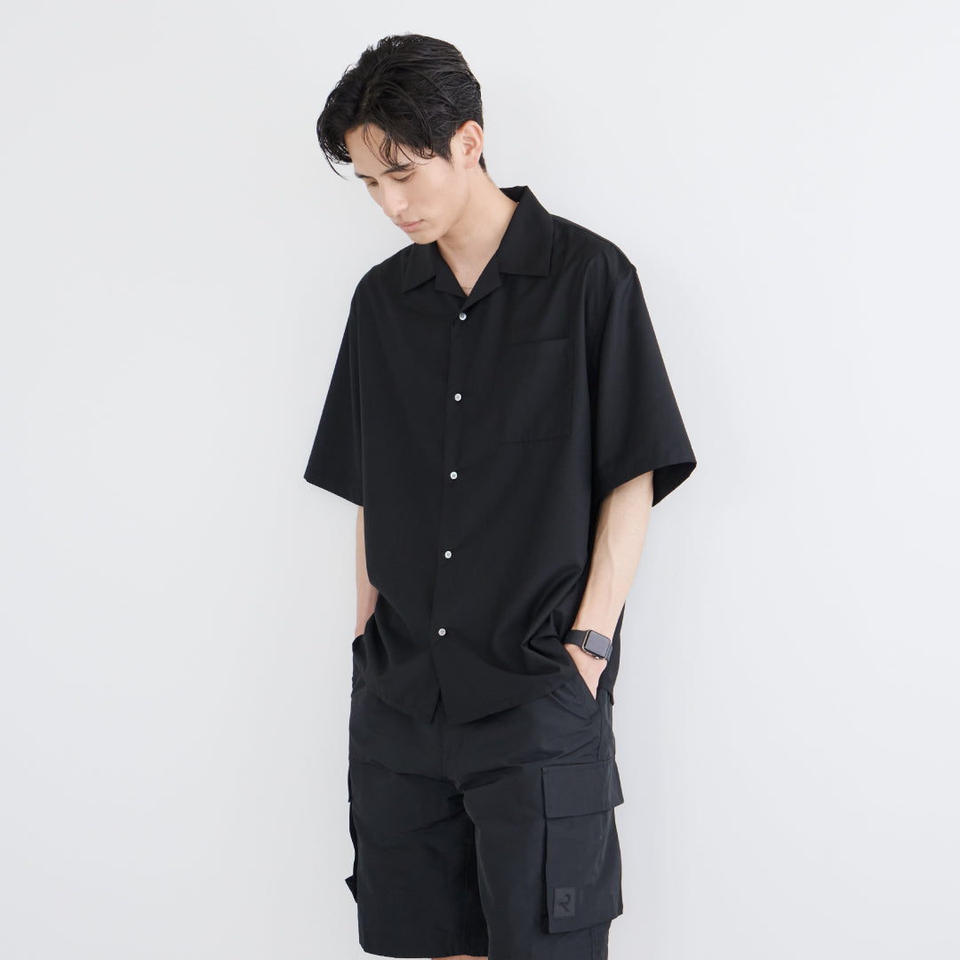 S/S Open Collar Shirt -black-