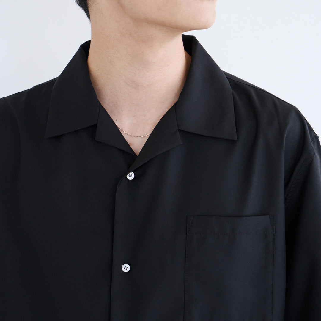 S/S Open Collar Shirt -black-