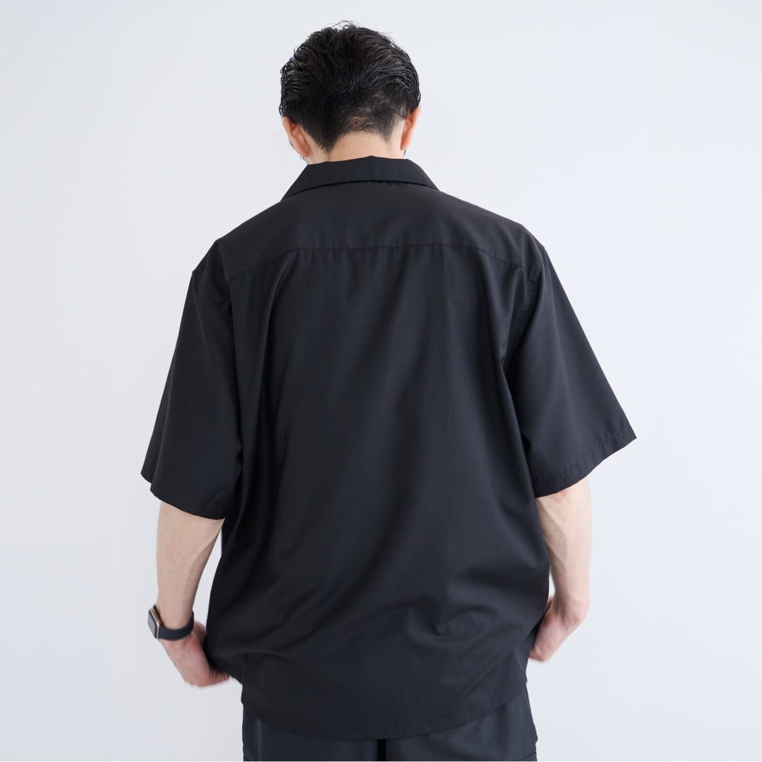 S/S Open Collar Shirt -black-