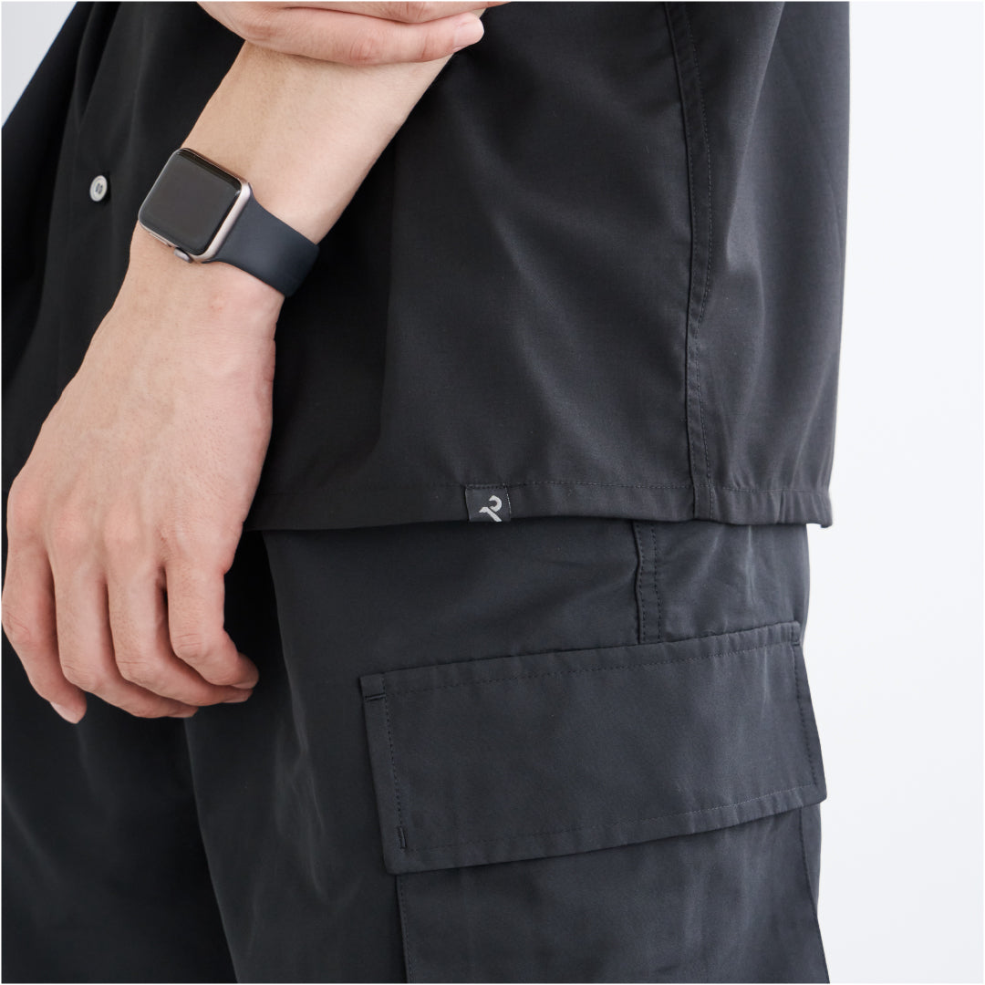 S/S Open Collar Shirt -black-