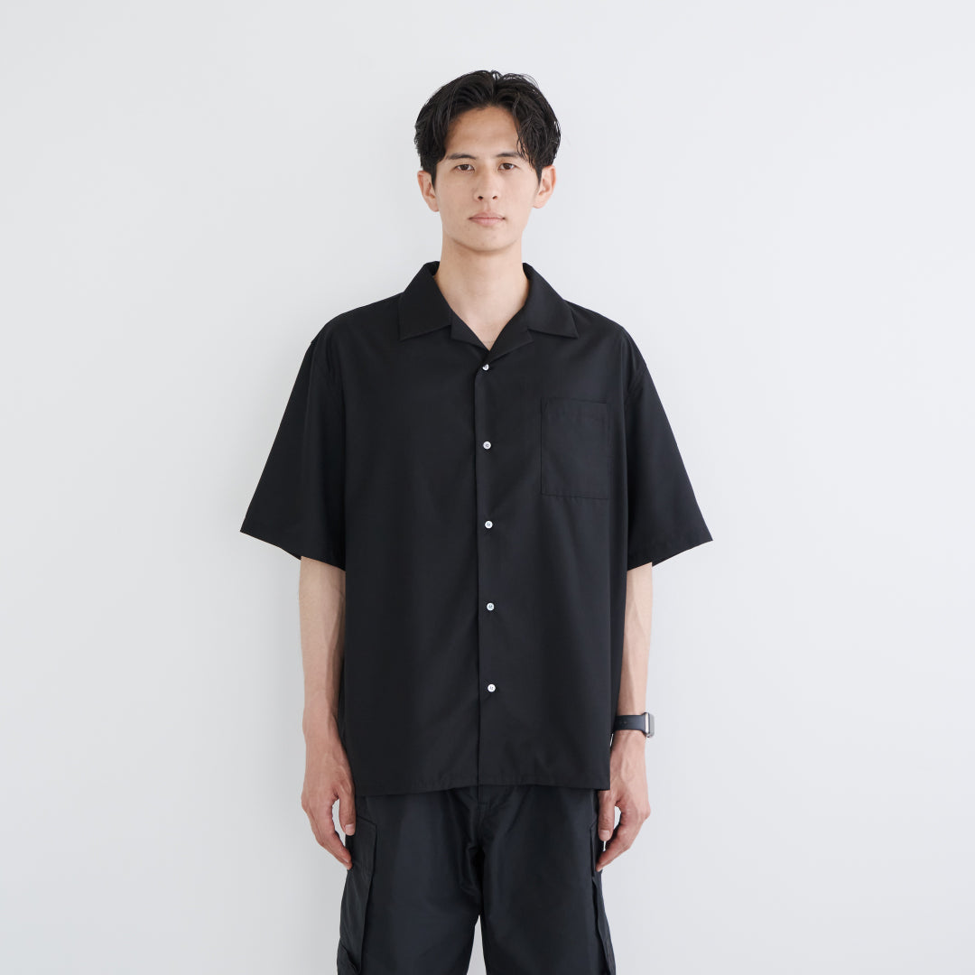 S/S Open Collar Shirt -black-
