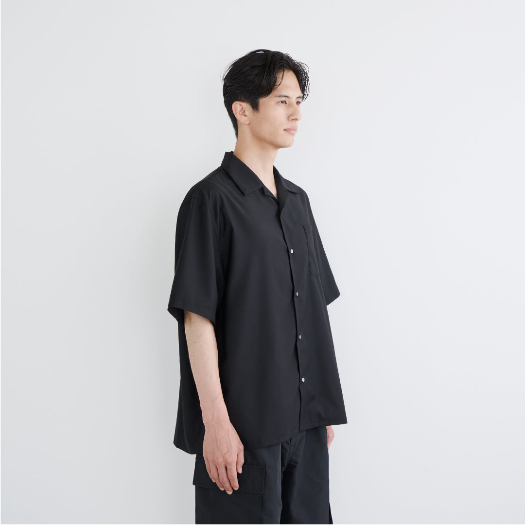 S/S Open Collar Shirt -black-