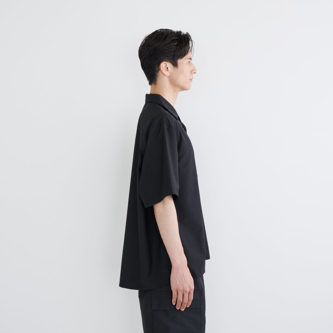 S/S Open Collar Shirt -black-