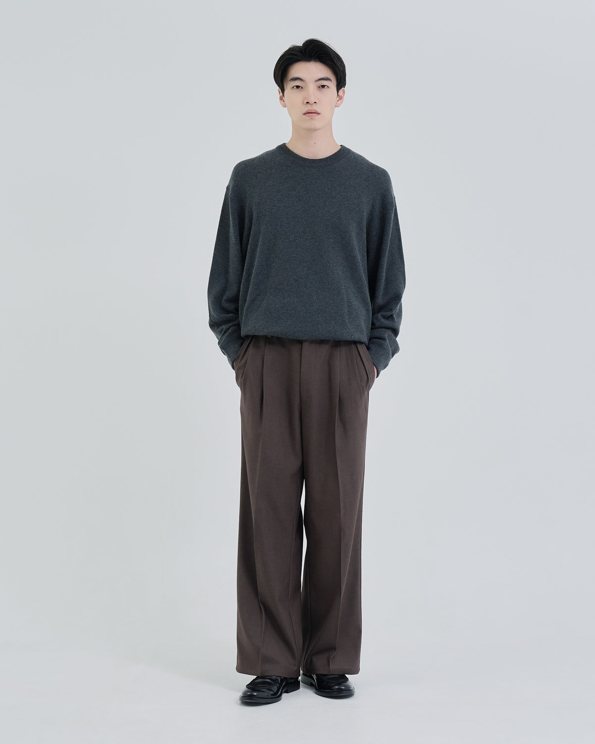2Tuck Wide Wool Touch Slacks -brown-(8)
