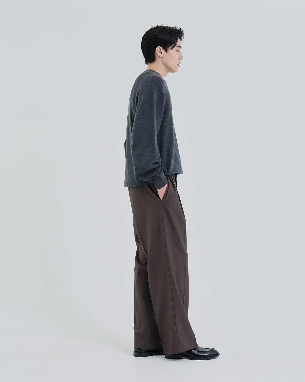 2Tuck Wide Wool Touch Slacks -brown-(11)