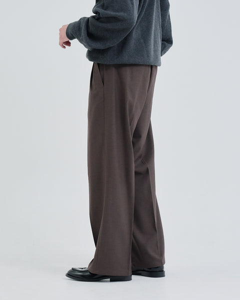 2Tuck Wide Wool Touch Slacks -brown-