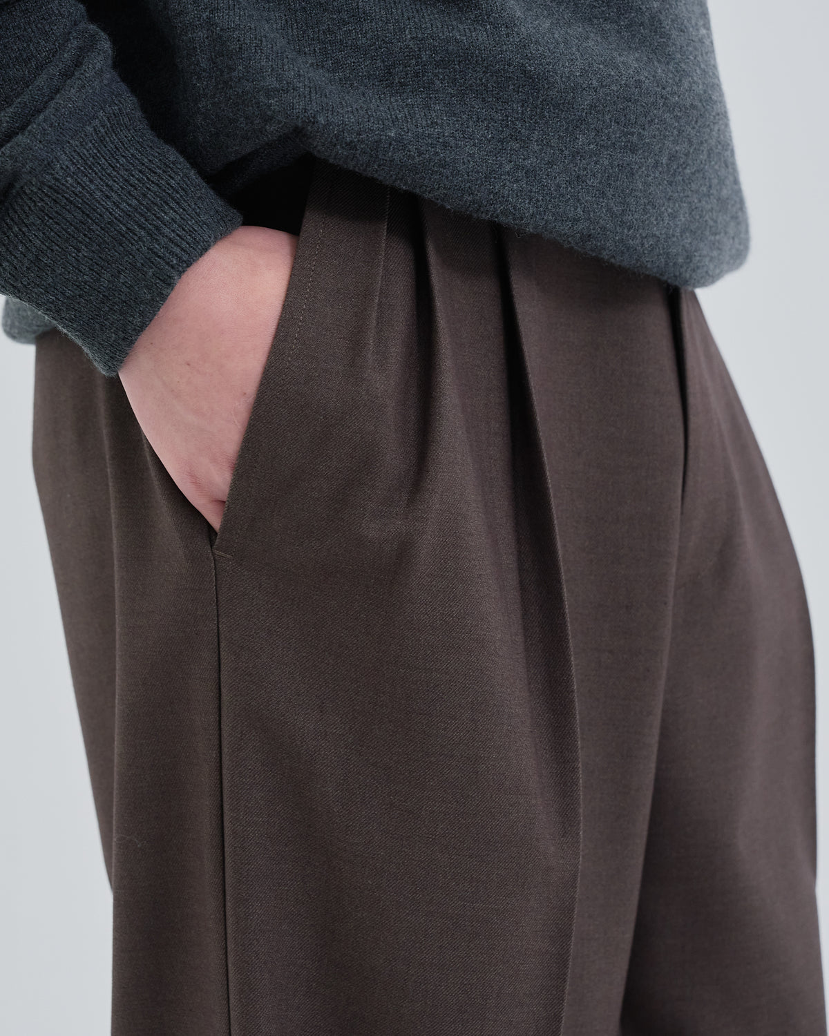 2Tuck Wide Wool Touch Slacks -brown-(3)