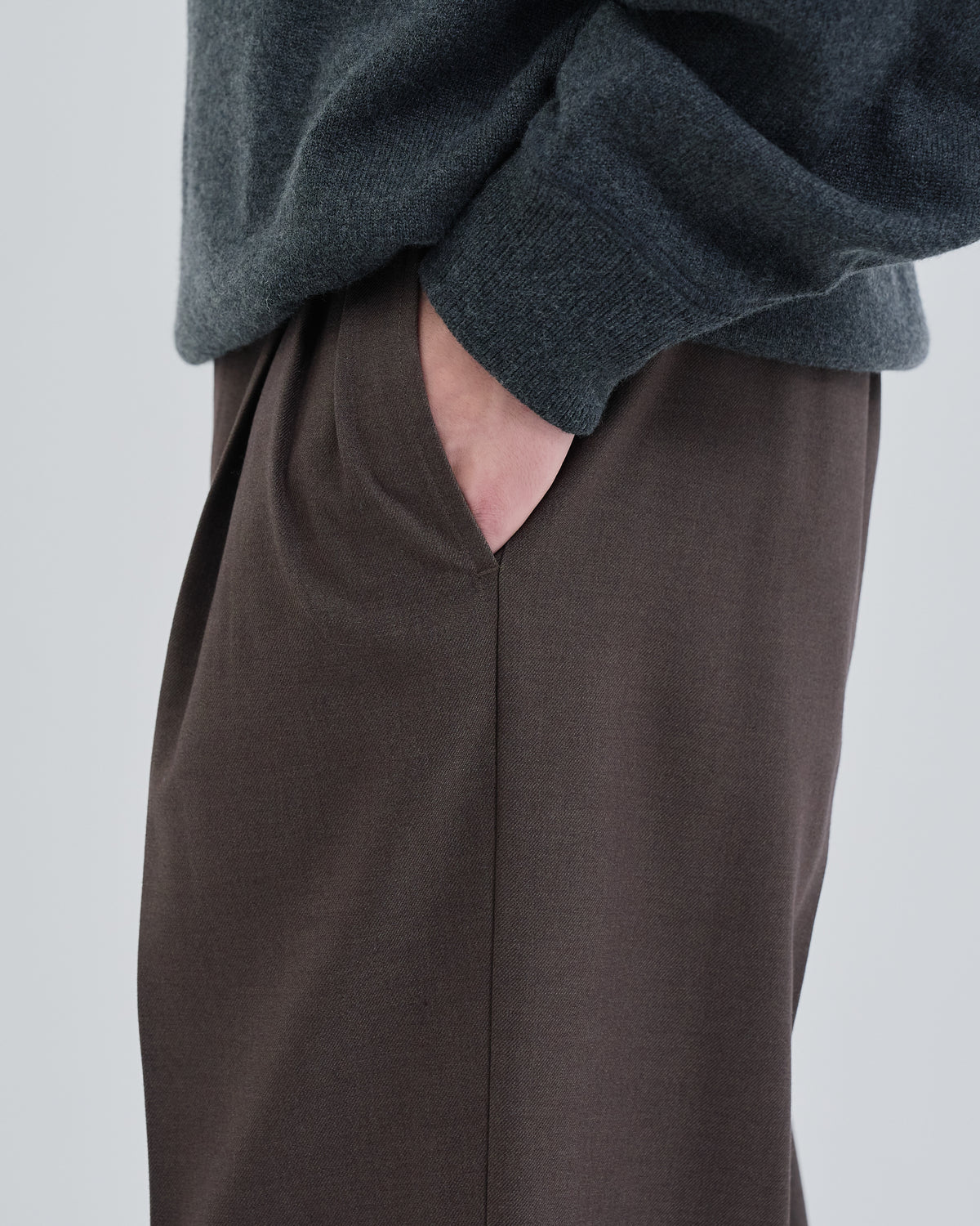 2Tuck Wide Wool Touch Slacks -brown-(4)