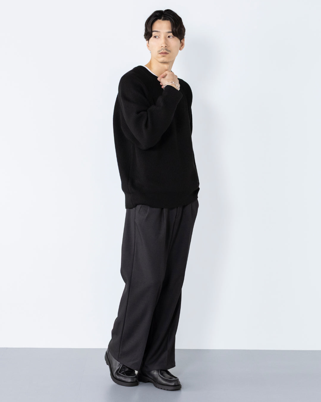 2Tuck Wide Wool Touch Slacks -dark gray-
