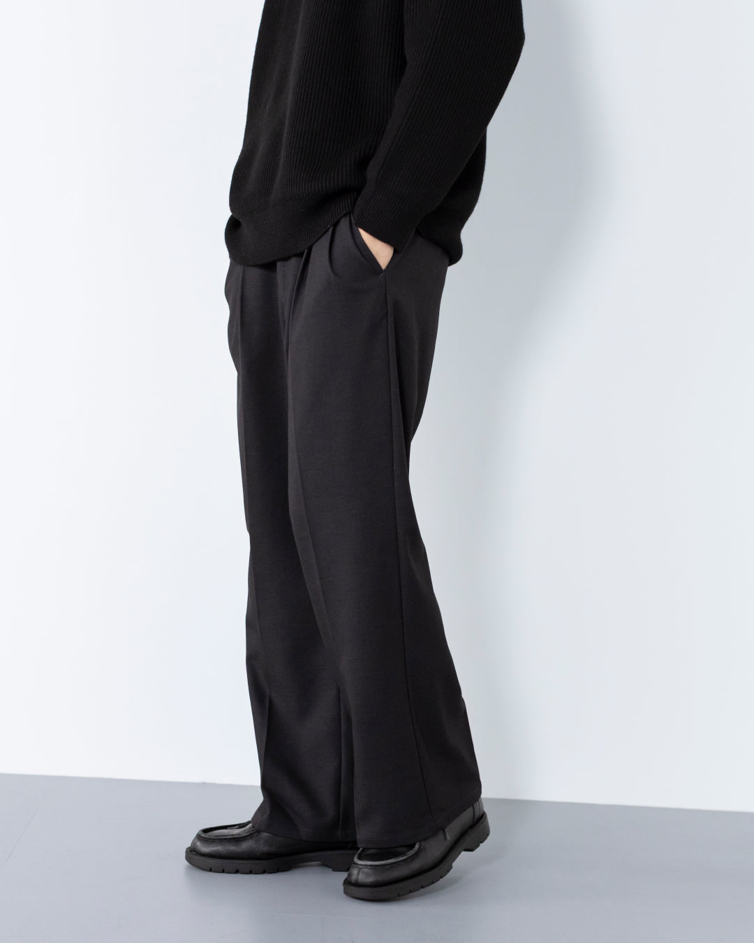 2Tuck Wide Wool Touch Slacks -dark gray-