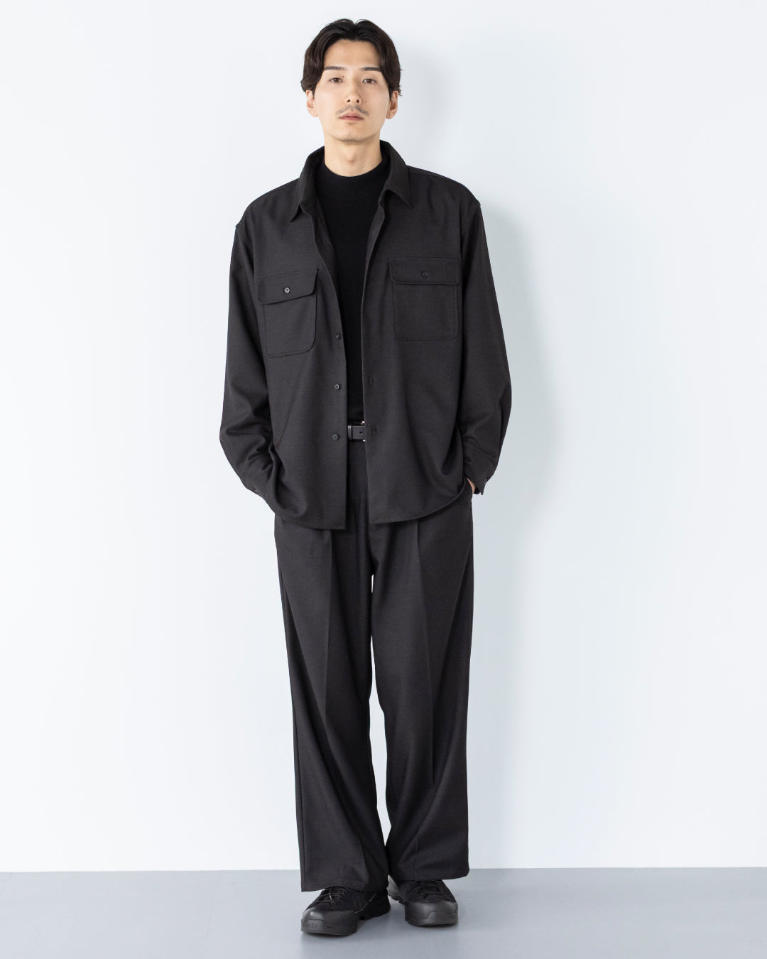 2Tuck Wide Wool Touch Slacks -dark gray-