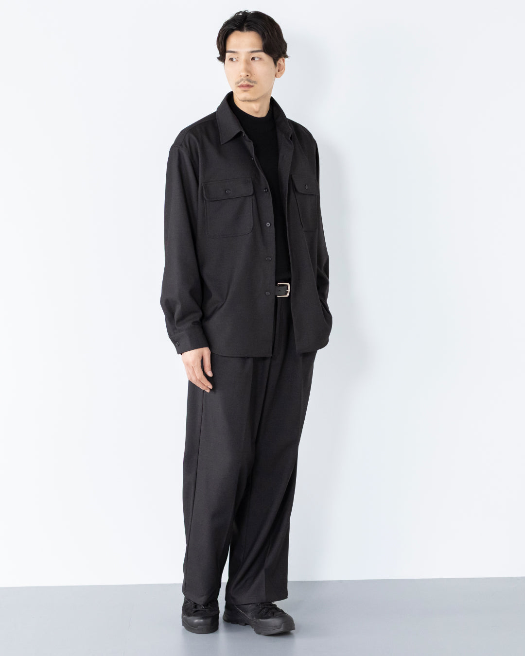 2Tuck Wide Wool Touch Slacks -dark gray-