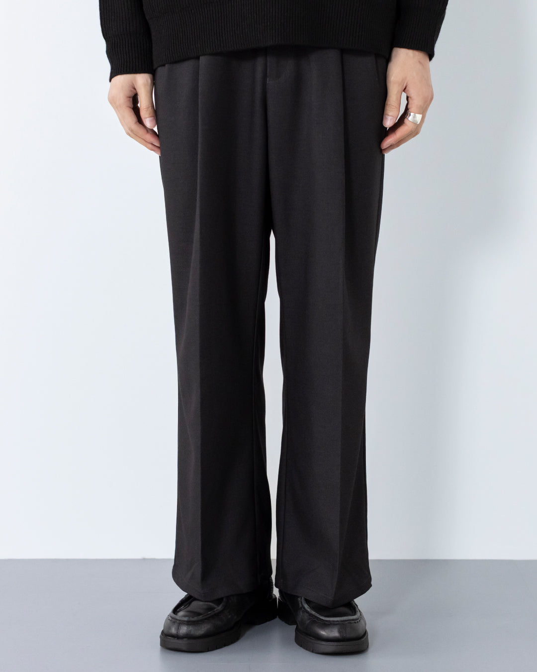 2Tuck Wide Wool Touch Slacks -dark gray-