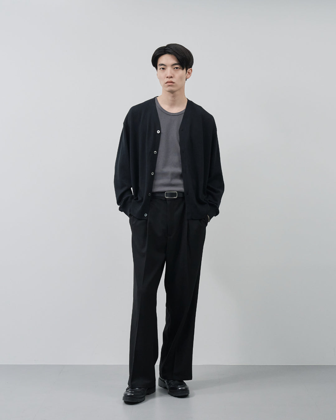 Sheer L/S Cardigan -black-