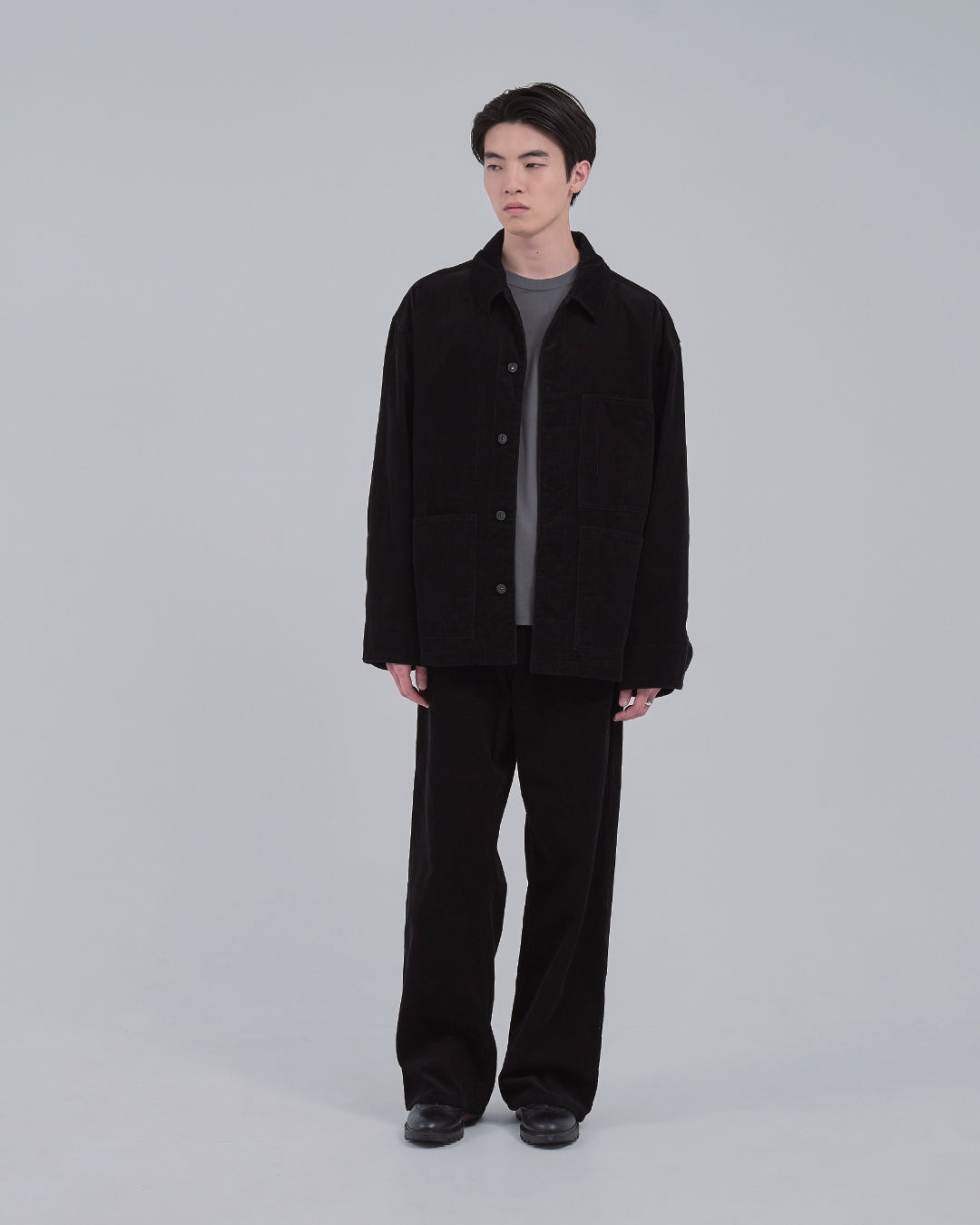 Corduroy Wide Straight Pants -black-