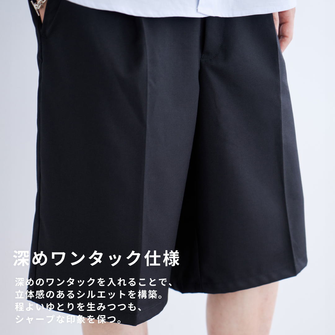 1Tuck Wide Easy Half Slacks -black-