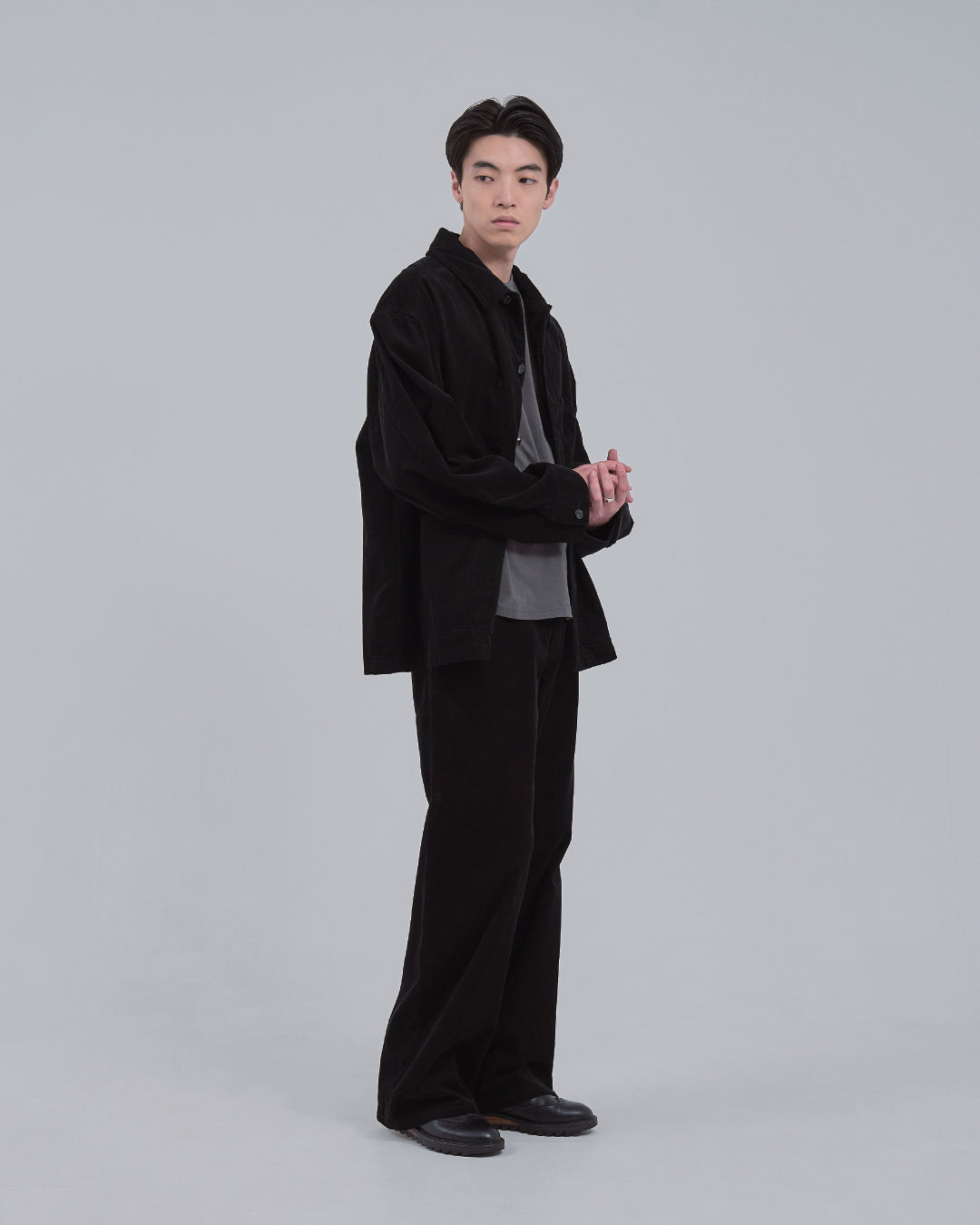 Relaxed Fit Corduroy Jacket -black-