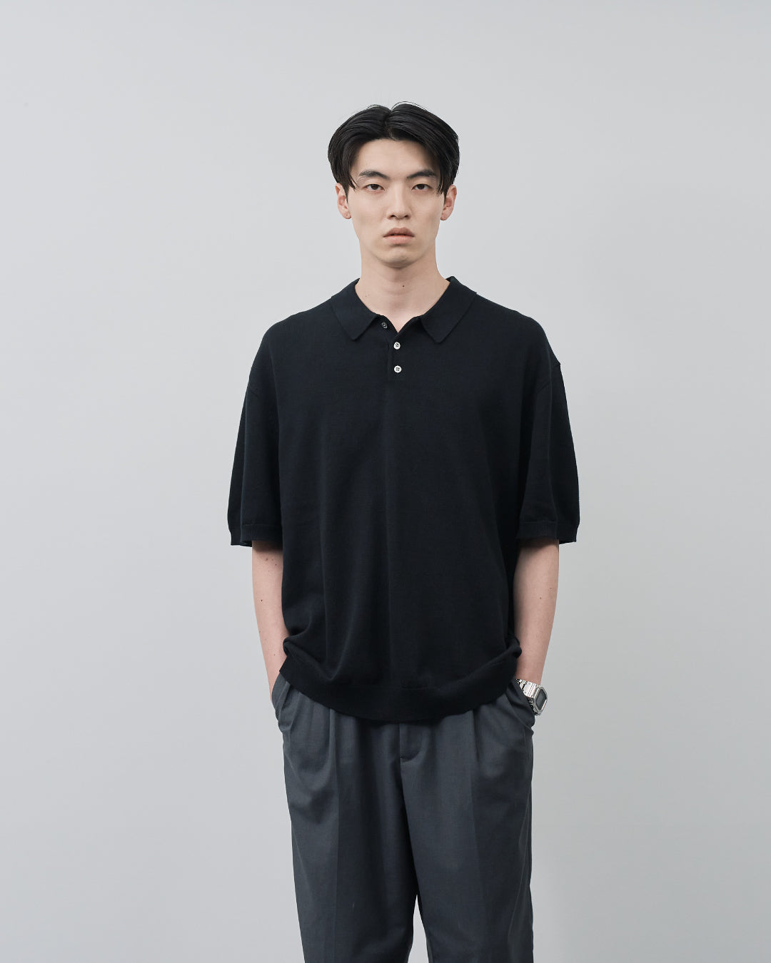 S/S Dry Knit Polo -black-