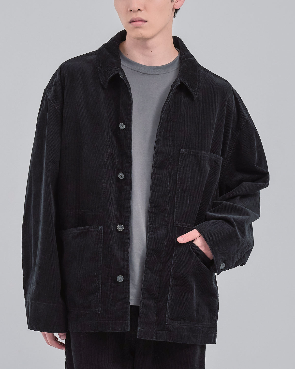 Relaxed Fit Corduroy Jacket -black-