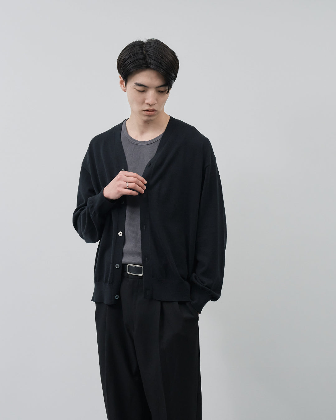 Sheer L/S Cardigan -black-