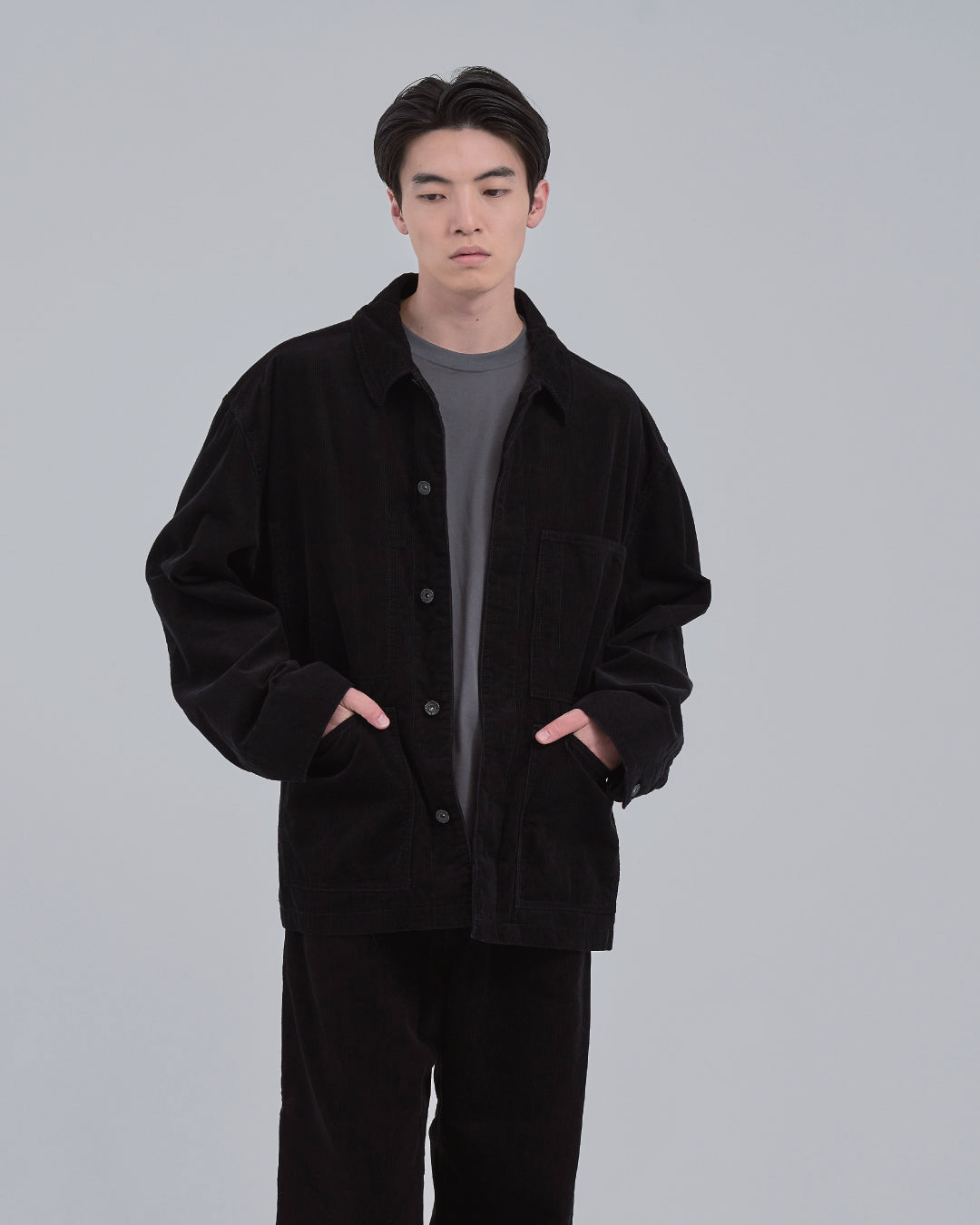 Relaxed Fit Corduroy Jacket -black-