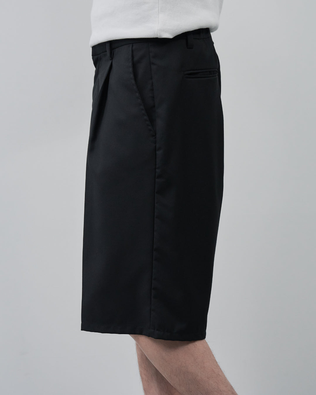 1Tuck Wide Easy Half Slacks -black-