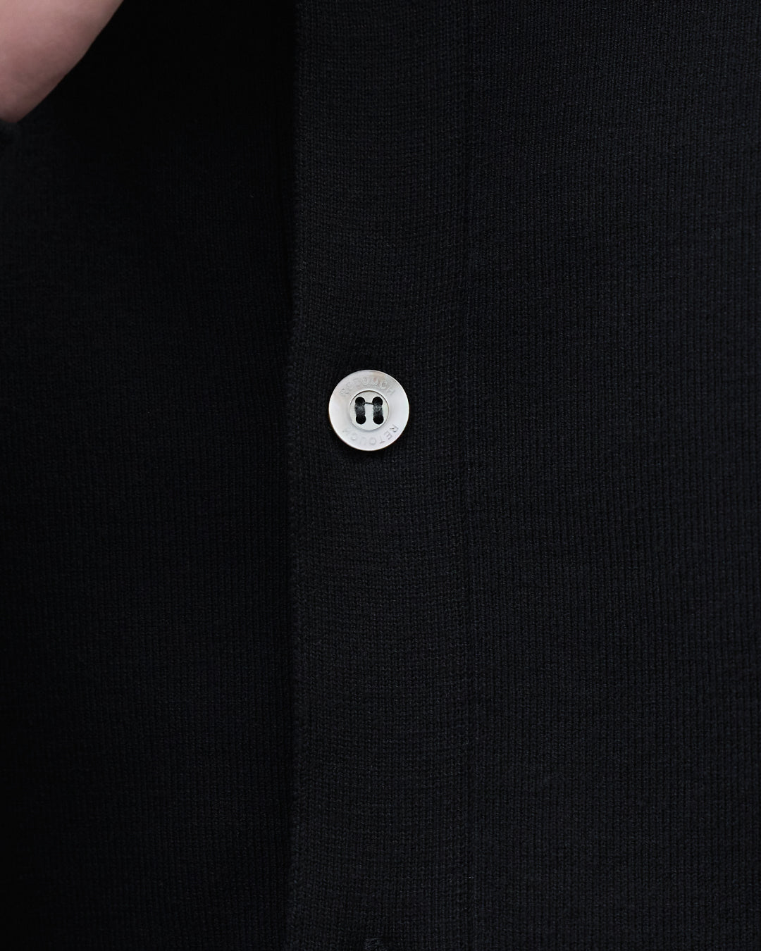 High Twist Cotton×Nylon Collared Knit Cardigan -black-