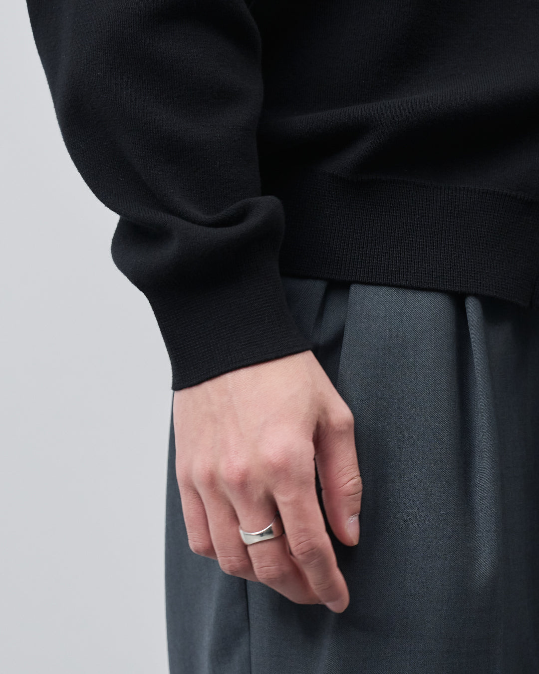 High Twist Cotton×Nylon Collared Knit Cardigan -black-