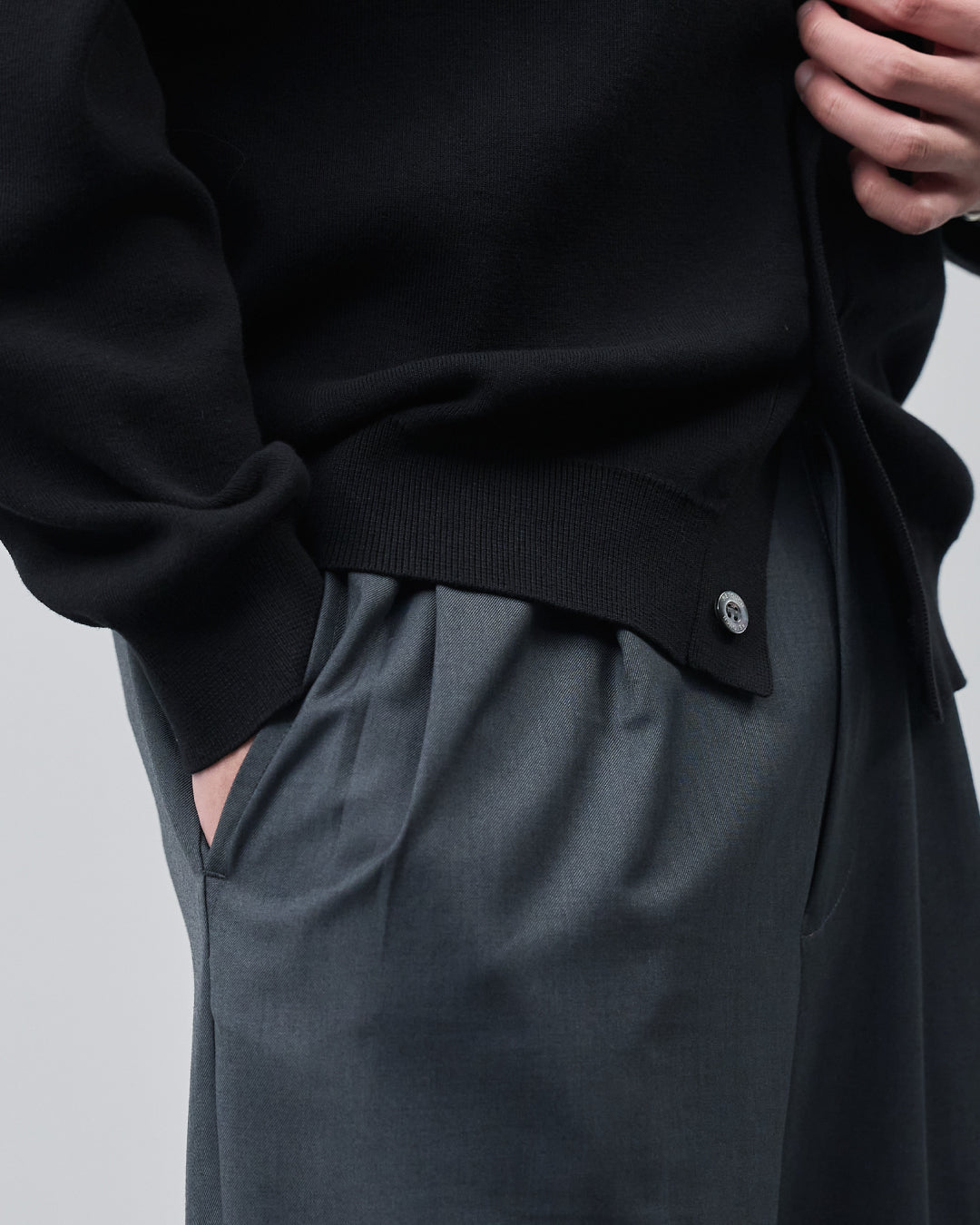 High Twist Cotton×Nylon Collared Knit Cardigan -black-