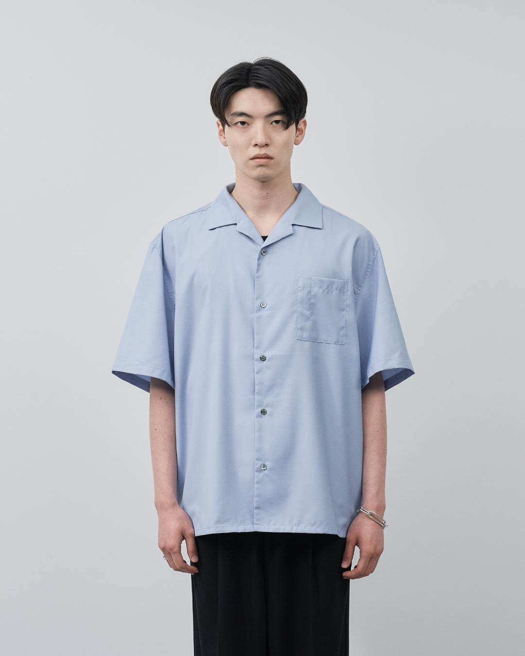 Italian Open-Collar S/S Shirt -saxe blue-