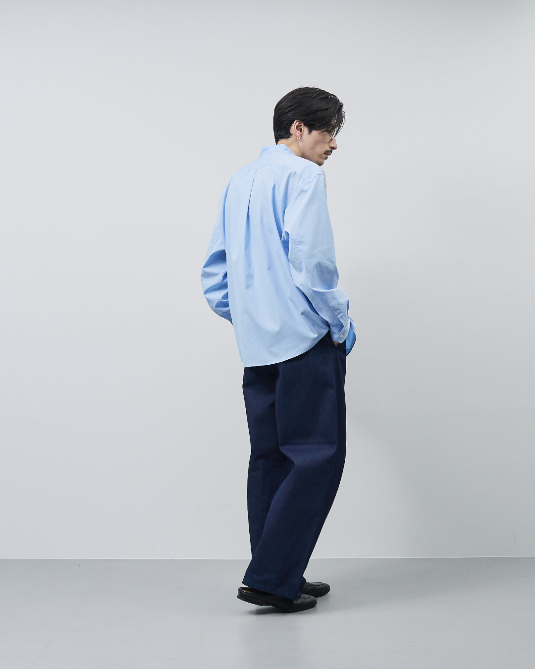 Relaxed Fit Band Collar L/S Shirt -saxe blue-