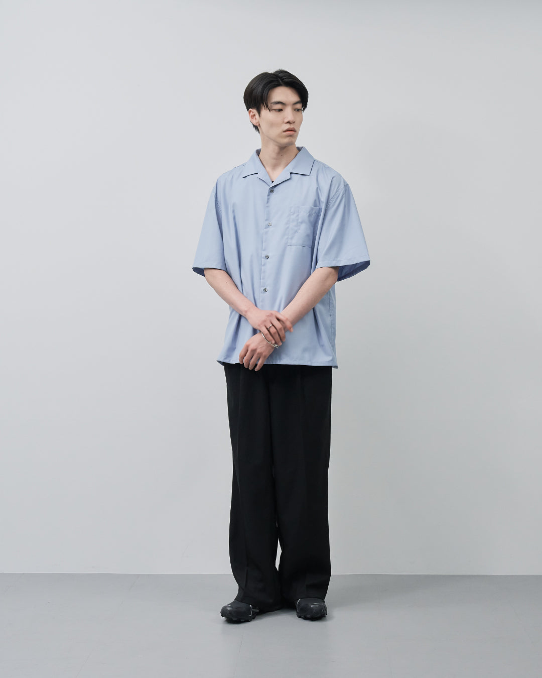 Italian Open-Collar S/S Shirt -saxe blue-