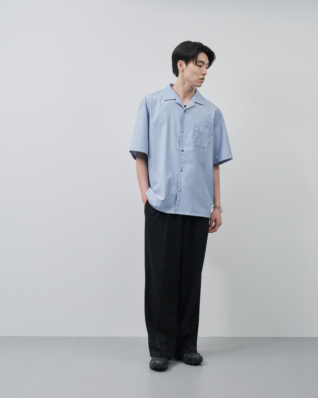 Italian Open-Collar S/S Shirt -saxe blue-