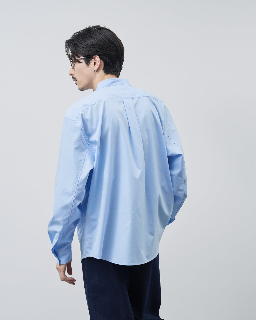 Relaxed Fit Band Collar L/S Shirt -saxe blue-