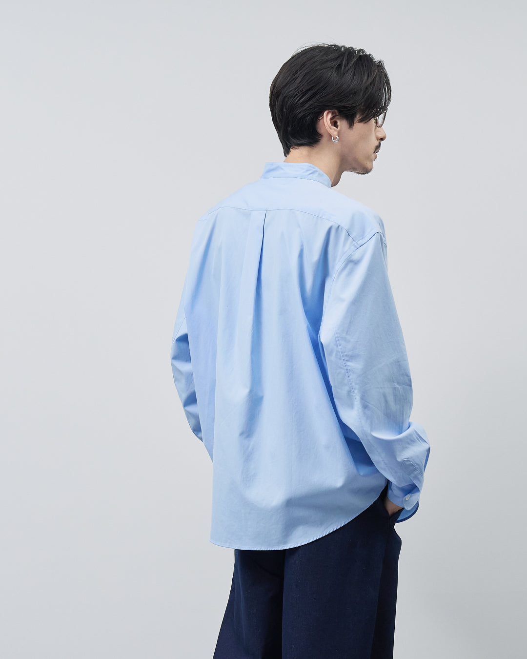 Relaxed Fit Band Collar L/S Shirt -saxe blue-